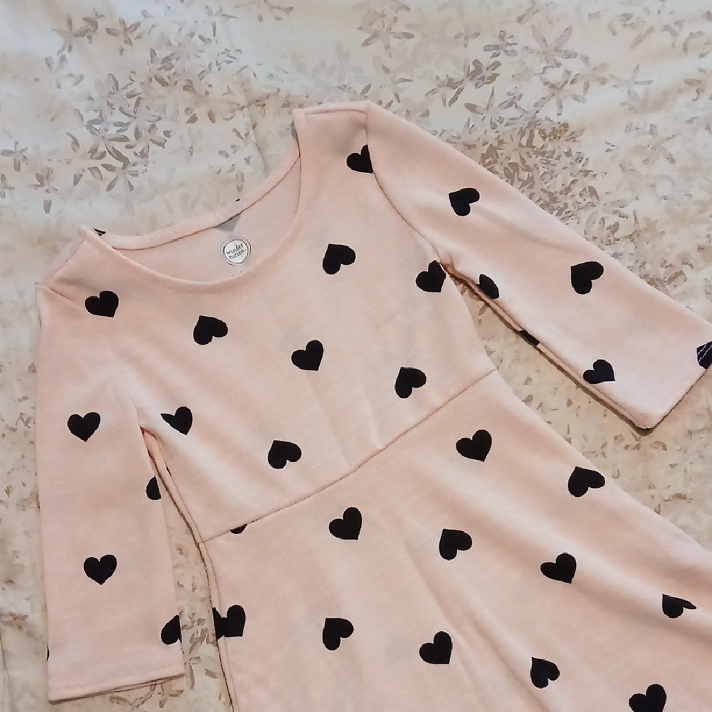 Wonder Nation Pink Dress with Black Hearts Size XS 4/5